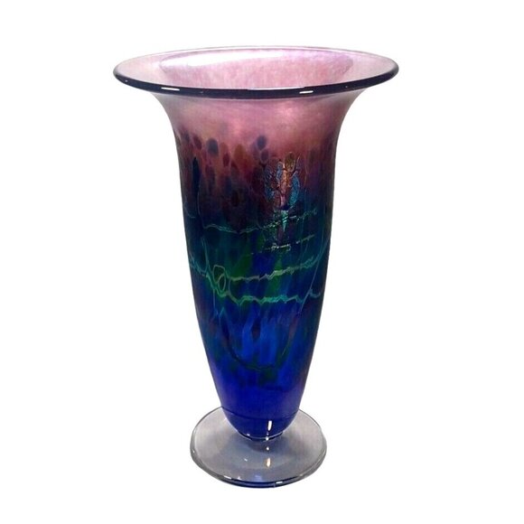 ROBERT HELD LARGE SIGNED TRUMPET CANADIAN IRIDESCENT ART GLASS ART DECO  VASE - Picture 11 of 16